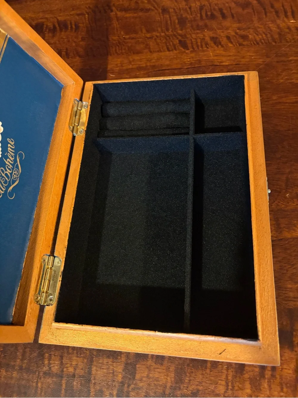 Upcycled Aging Room La Bohème Cigar Box Jewelry Organizer Box, Black Interior